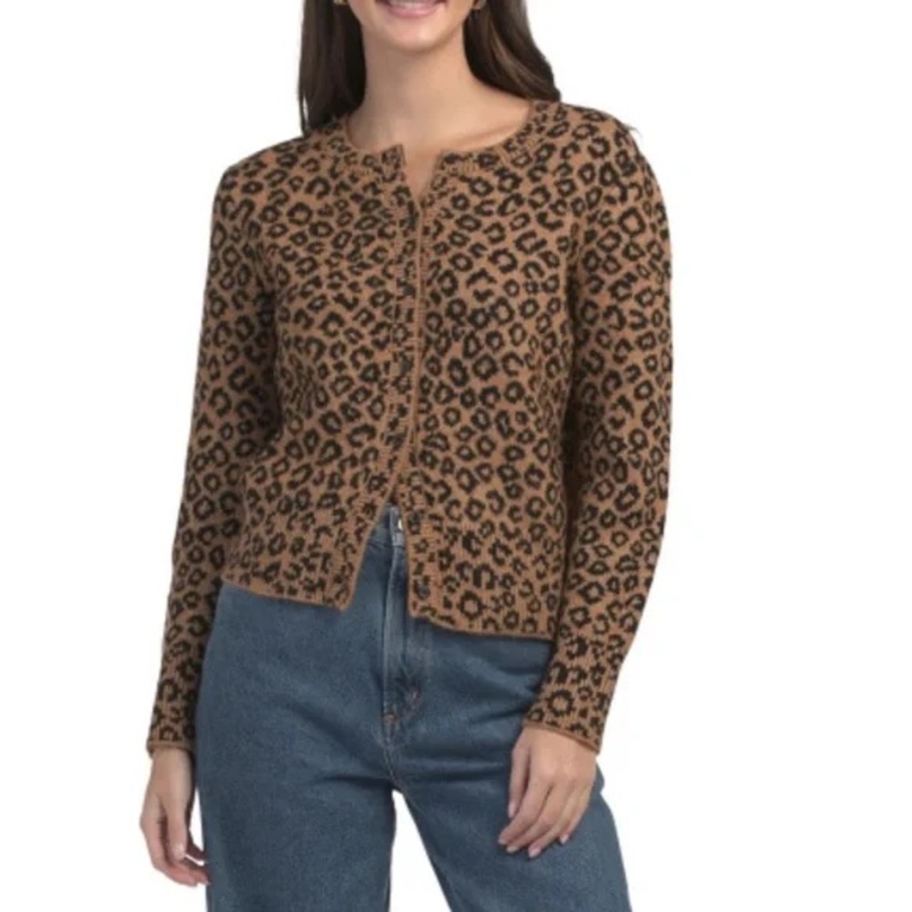 Marled Tan and Black Leopard Sweater